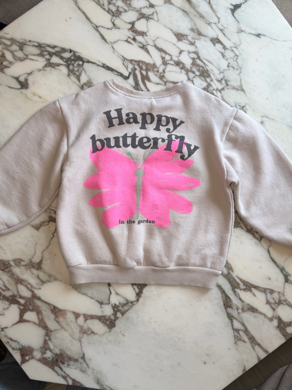 Zara Kids Cream Sweatshirt with Pink Butterfly Graphic